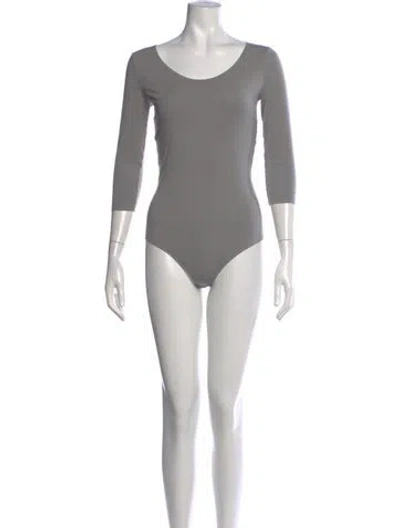 Pre-owned Wolford Scoop Neck Three-quarter Sleeve Bodysuit In Gray