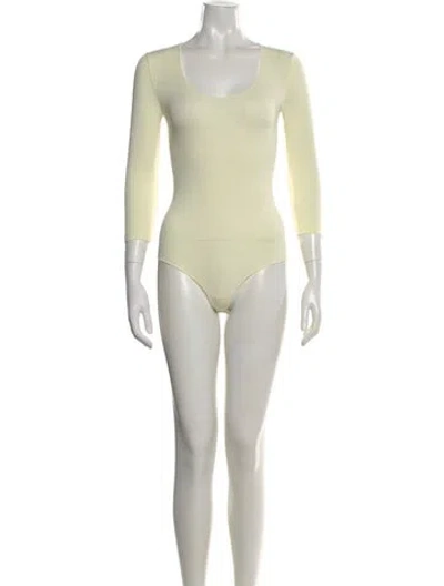 Pre-owned Wolford Scoop Neck Three-quarter Sleeve Bodysuit In Neutral