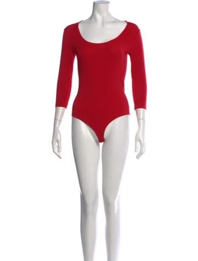 Pre-owned Wolford Scoop Neck Three-quarter Sleeve Bodysuit In Red