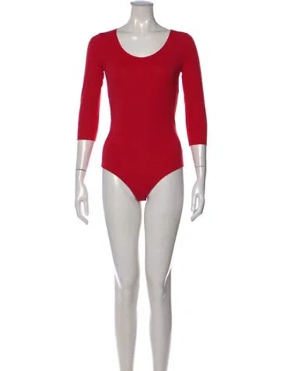 Pre-owned Wolford Scoop Neck Three-quarter Sleeve Bodysuit W/ Tags In Pink