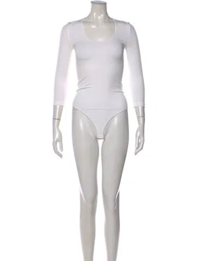 Pre-owned Wolford Scoop Neck Three-quarter Sleeve Bodysuit W/ Tags In White