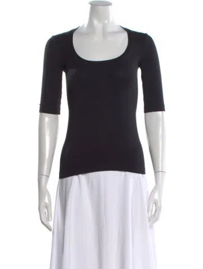 Pre-owned Wolford Scoop Neck Three-quarter Sleeve Top In Black