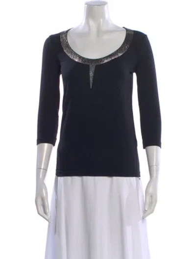 Pre-owned Wolford Scoop Neck Three-quarter Sleeve Top In Black