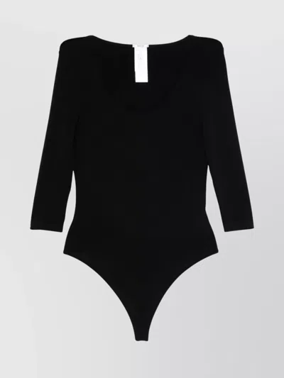 Wolford Scoop Neckline Half-length Sleeves Stretch Bodysuit In Black