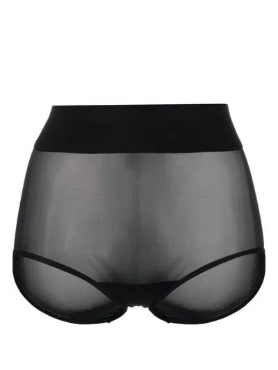 Wolford Semi-sheer Elasticated Briefs In Black