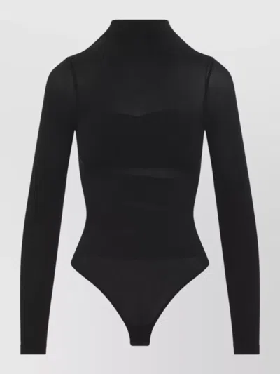 Wolford Semi-sheer Wrap Long-sleeve Bodysuit In Black