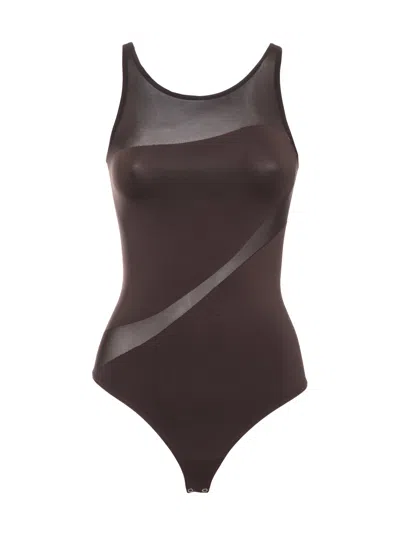 Wolford Semi-transparent Brown Bodysuit With Snap Closure