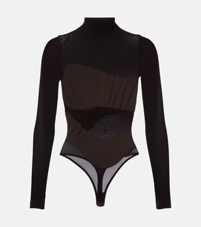 Wolford Shade Semi-sheer Bodysuit In Brown