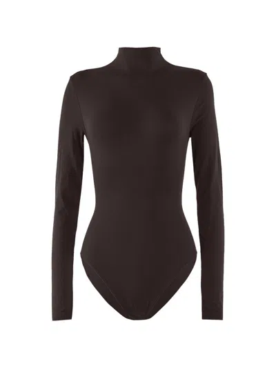 Wolford Seamless High Neck Long Sleeve Bodysuit In Brown