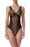 Wolford Shaping Mesh & Lace Underwire Bodysuit In Black
