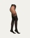 Wolford Sheer & Opaque Suspender-effect Tights In Black