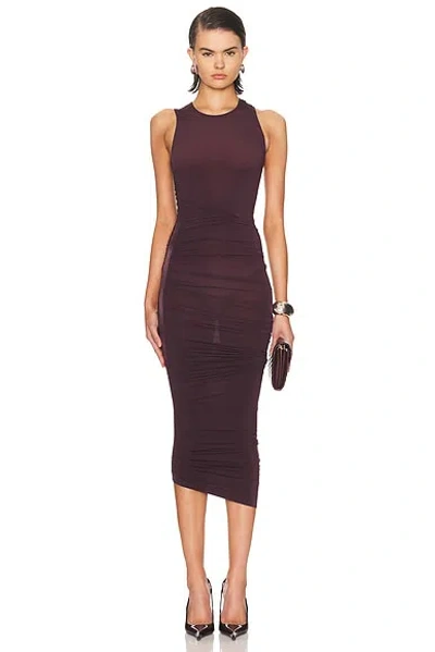 Wolford Sheer Drape Dress In Burgundy