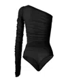 Wolford One Shoulder Ruched Long Sleeve Bodysuit In Black