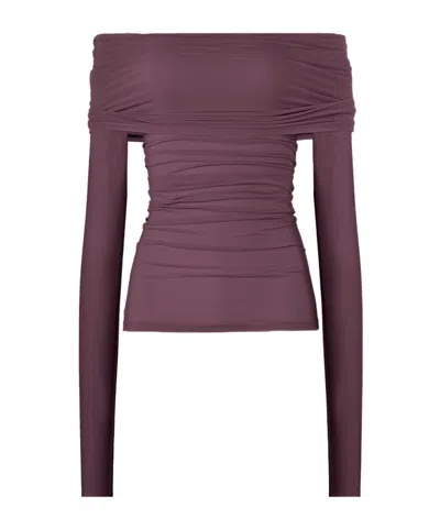 Wolford Sheer Drape Top Long Sleeves In Purple