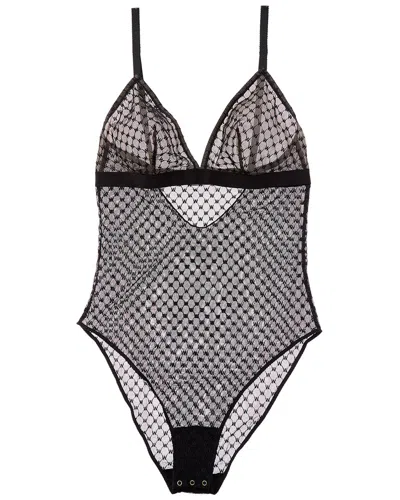 Wolford Sheer Logo Triangle Bodysuit In Black
