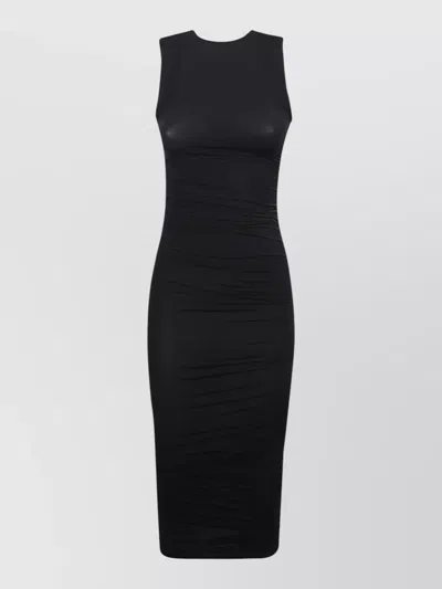 Wolford Sheer Midi Dress Crew Neck Ruched In Black