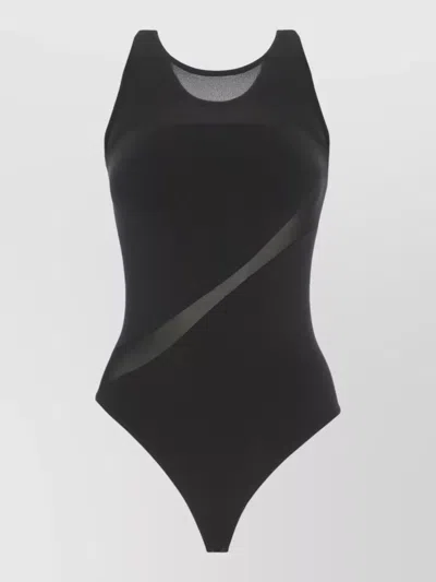 Wolford Sheer Panel Bodysuit Fitted Silhouette Straps In Black