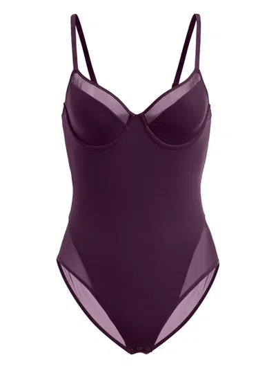 Wolford Sheer-paneled Bodysuit In Purple