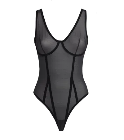 Wolford Sheer Tulle Underwired Bodysuit In Black