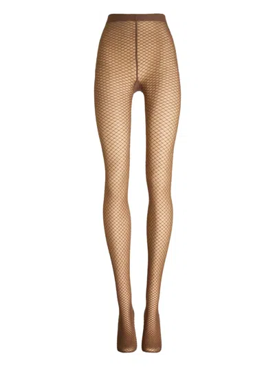 Wolford Shimmer-effect Fishnet Tights In Brown