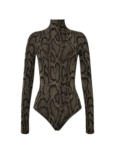 Wolford Shimmering Python Bodysuit In Green