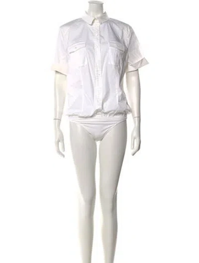 Pre-owned Wolford Short Sleeve Button-up Top In White