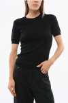 Wolford Short Sleeve Ribbed Crew-neck Sweater In Blue