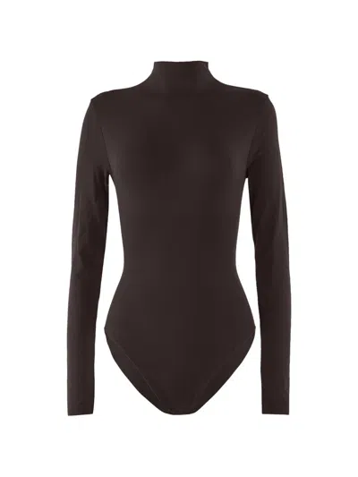 Wolford Skin Contour High-neck Bodysuit In Brown