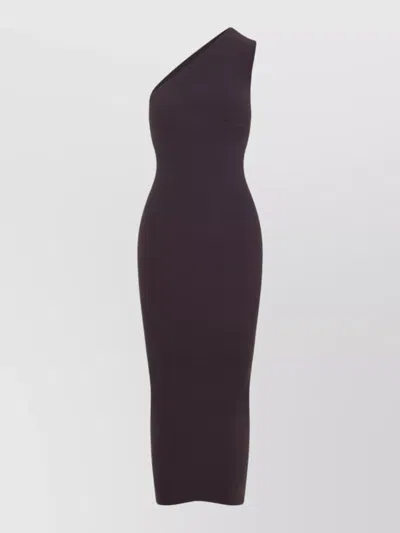 Wolford Slash Midi Dress One Shoulder Ribbed In Brown