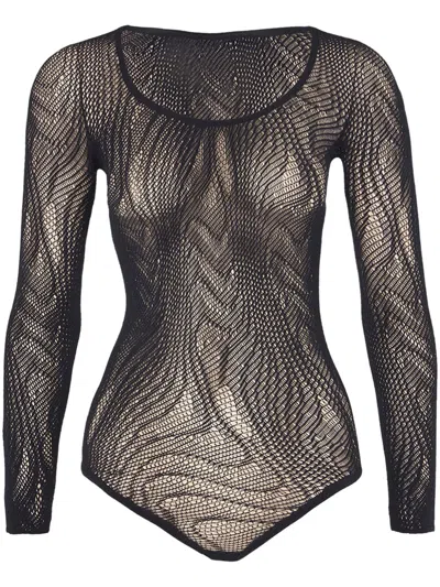 Wolford Snake Net String Bodysuit In Black