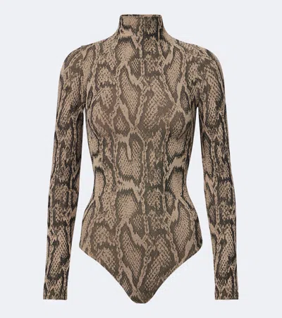 Wolford Snake-print Jacquard Bodysuit In Grey