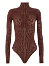 Wolford Snakeskin-motif Mock-neck Bodysuit In Brown