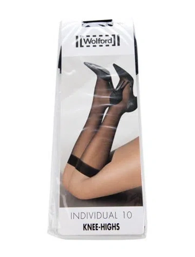 Pre-owned Wolford Solid Knee-high Tights In Black