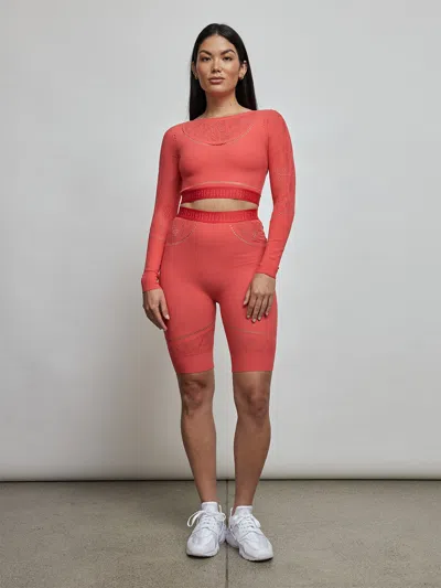 Wolford Sporty Logo Net Long Sleeve Top In Hibiscus