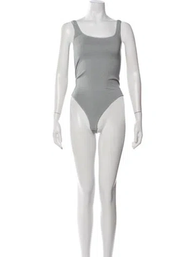 Pre-owned Wolford Square Neckline Sleeveless Bodysuit W/ Tags In Blue