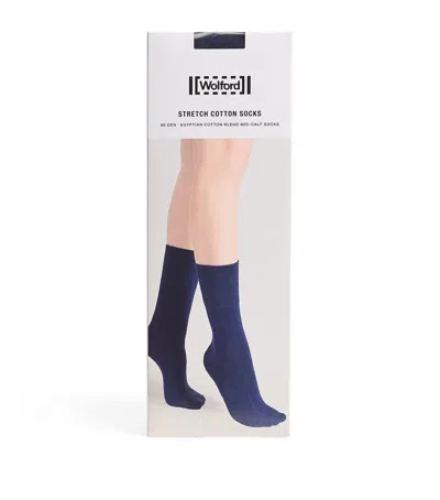 Wolford Stretch-cotton Mid-calf Socks In Blue