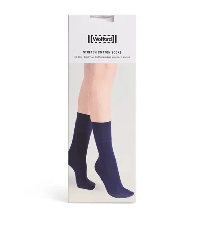 Wolford Stretch-cotton Mid-calf Socks In Blue