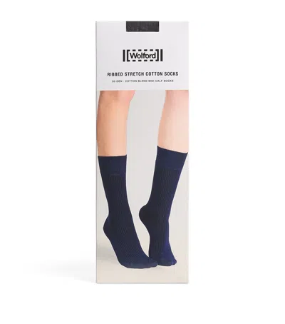Wolford Stretch-cotton Ribbed Mid-calf Socks In Brown