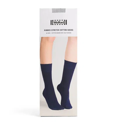Wolford Stretch-cotton Ribbed Mid-calf Socks In Grey