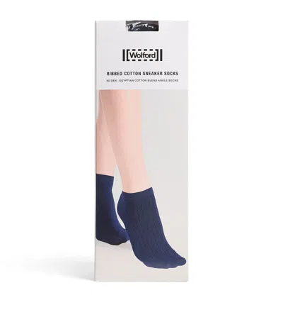Wolford Stretch-cotton Ribbed Sneaker Socks In Black
