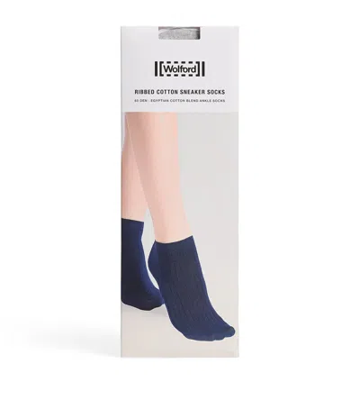 Wolford Stretch-cotton Ribbed Sneaker Socks In Blue