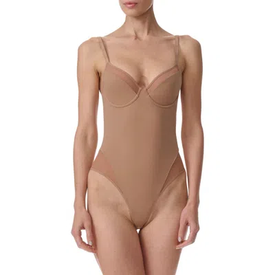 Wolford Stretchy Nylon Bodysuit In Macchiato