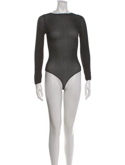 Pre-owned Wolford Striped Crew Neck Bodysuit In Gray