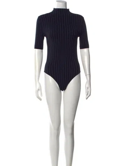 Pre-owned Wolford Striped Mock Neck Bodysuit In Black