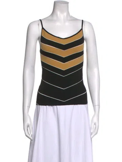 Pre-owned Wolford Striped V-neck Top In Black