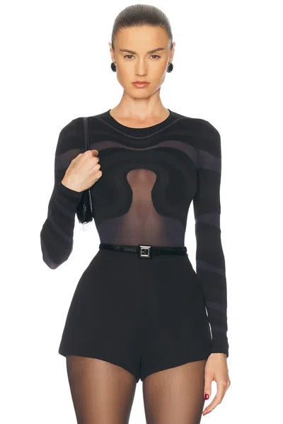 Wolford Swirl String Bodysuit In Deep Night & Black