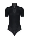 Wolford Ribbed Cutout Merino Wool Bodysuit In Black