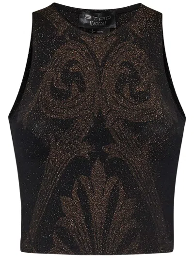 Wolford Dark Brown And Bronze Sleeveless Crop Top In Black