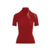 Wolford Fitted Mesh Short Sleeve High Neck Top In Red