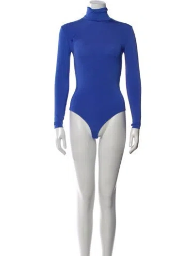 Pre-owned Wolford Turtleneck Long Sleeve Bodysuit In Blue